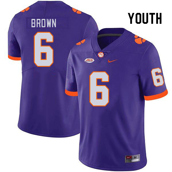Youth Clemson Tigers Tyler Brown #6 College Purple NCAA Authentic Football Stitched Jersey 23MY30GK